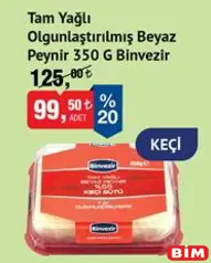 BİNVEZİR TAM YAĞLI OLGUNLAŞTIRILMIŞ BEYAZ PEYNİR KEÇİ 350 G